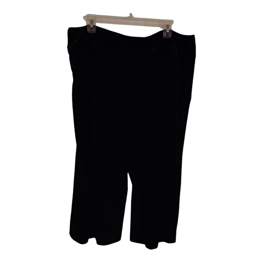 Adrianna Papell Women's Cropped Pants Black Faux Velvet Stretch Wide Leg Sz 14W